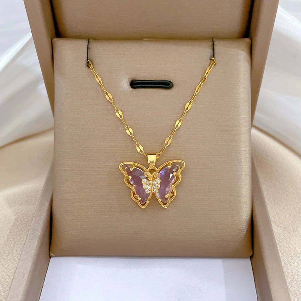Collier coeur, papillon