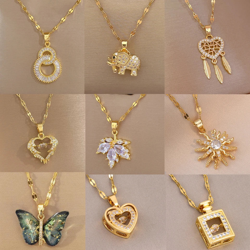 Collier coeur, papillon